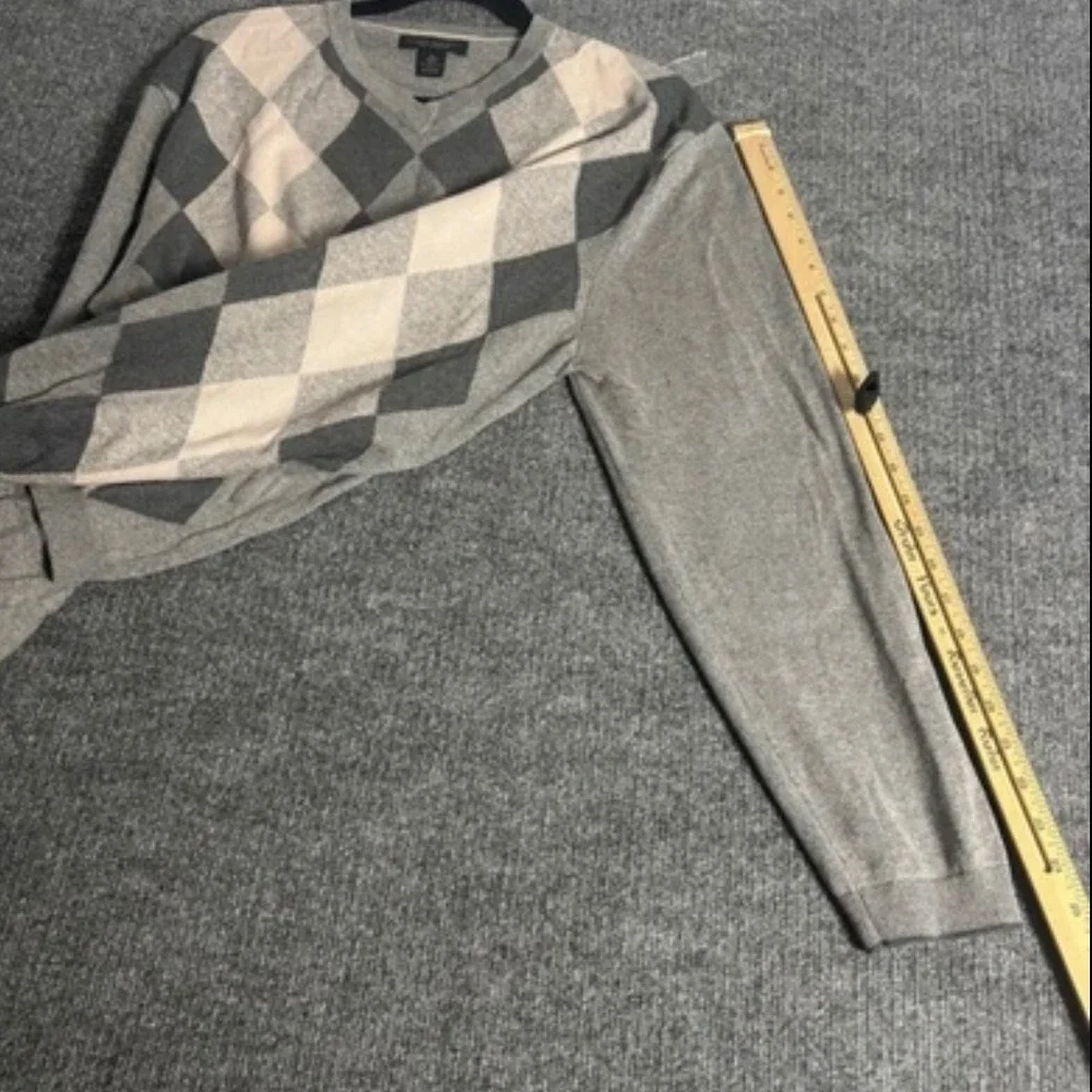 Vintage Banana Republic Sweater Mens XL Gray Argyle Silk Cashmere V Neck 2000s‎